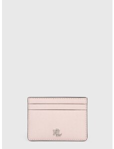 Kožené pouzdro na karty Lauren Ralph Lauren růžová barva