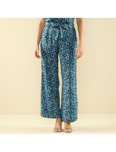 Blancheporte Široké splývavé kalhoty s minimalistickým potiskem smaragdová/purpurová 36