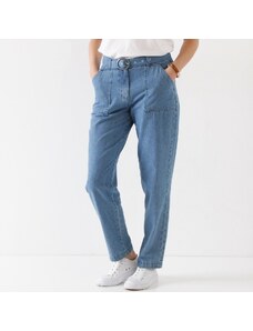 Blancheporte Rovné kalhoty s páskem na kovovou sponu, denimové sepraná modrá 40