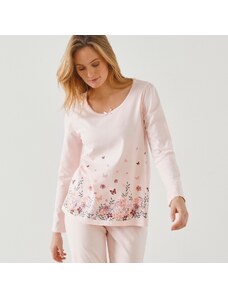 Blancheporte Pyžamové tričko s dlouhými rukávy a potiskem růžová 38/40