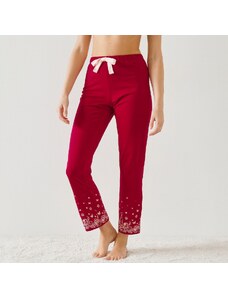 Blancheporte Pyžamové dlouhé kalhoty s květinovým potiskem na koncích nohavic třešňová 34/36