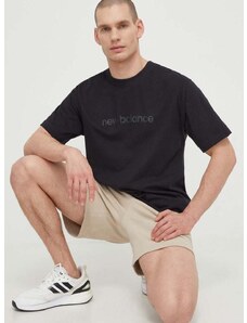 Bavlněné tričko New Balance MT41559BK černá barva, s potiskem, MT41559BK