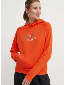 Mikina Helly Hansen dámská, oranžová barva, s kapucí, s aplikací, 54239