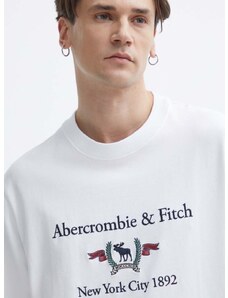 Bavlněné tričko Abercrombie & Fitch bílá barva, s aplikací