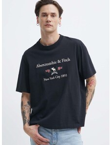 Bavlněné tričko Abercrombie & Fitch černá barva, s aplikací