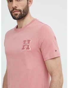 Bavlněné tričko Tommy Hilfiger růžová barva, s aplikací, MW0MW34436
