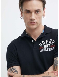 Bavlněné polo tričko Superdry černá barva, s aplikací