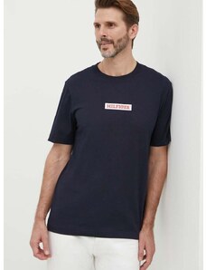 Bavlněné tričko Tommy Hilfiger tmavomodrá barva, s aplikací, MW0MW34373
