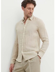 Lněná košile Pepe Jeans PAYTTON béžová barva, regular, s klasickým límcem, PM308523