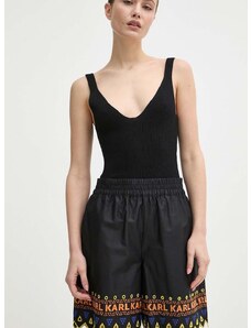 Bavlněné šortky Karl Lagerfeld černá barva, vzorované, high waist
