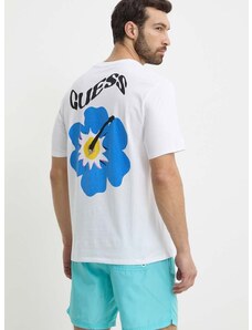 Bavlněné tričko Guess FLOWER bílá barva, s potiskem, F4GI01 I3Z11