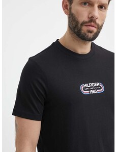 Bavlněné tričko Tommy Hilfiger černá barva, s potiskem, MW0MW34429
