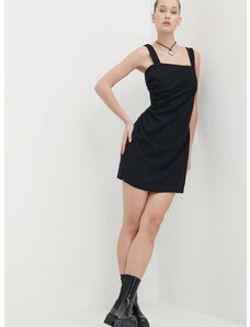 Lněné šaty Abercrombie & Fitch černá barva, mini