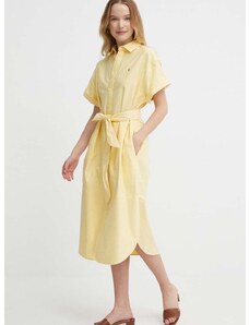 Bavlněné šaty Polo Ralph Lauren žlutá barva, midi, 211935153