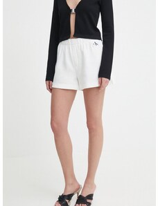 Bavlněné šortky Calvin Klein Jeans bílá barva, hladké, high waist, J20J223276
