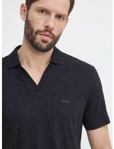 Polo tričko s lněnou směsí Calvin Klein černá barva, K10K112959