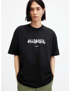 Bavlněné tričko AllSaints SLANTED SS CREW černá barva, s potiskem, M025PA