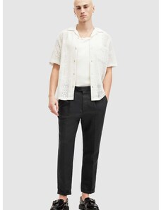 Kalhoty s lněnou směsí AllSaints CROSS TALLIS TROUSER černá barva, ve střihu chinos, M006TA