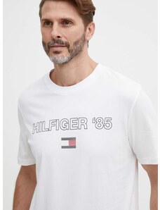 Bavlněné tričko Tommy Hilfiger bílá barva, s potiskem, MW0MW34427