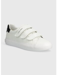Kožené sneakers boty Calvin Klein VULCANIZED SLIP ON VELCRO LTH bílá barva, HW0HW01909