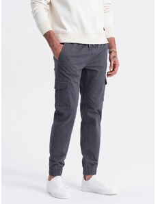 Ombre Clothing Pánské kalhoty JOGGERY s cargo kapsami na zip - grafitová V3 OM-PAJO-0123