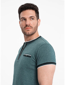 Ombre Clothing Pánské tričko henley s ozdobným žebrováním - tmavě zelené V2 OM-TSCT-0175