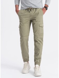 Ombre Clothing Pánské kalhoty JOGGERY s cargo kapsami na zip - khaki V1 OM-PAJO-0123