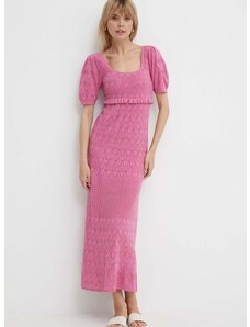 Šaty s příměsí lnu Pepe Jeans GOLDIE DRESS růžová barva, maxi, PL953525