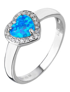 Stříbrný prsten SRDCE modrý OPÁL