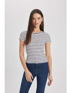 DEFACTO Fitted Crew Neck Striped T-Shirt