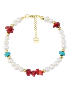 Manoki Luxusní perlový náramek Noelia - korál, tyrkys, perla