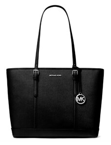 Černá kožená kabelka Michael Kors Jet Set lg tote silver black