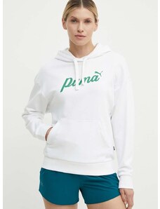 Mikina Puma dámská, bílá barva, s kapucí, s potiskem, 679348
