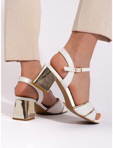 GOODIN Klasické bílé sandály dámské na širokém podpatku