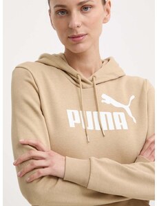 Mikina Puma dámská, béžová barva, s kapucí, s potiskem, 586797