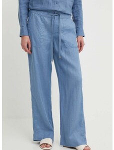 Plátěné kalhoty Lauren Ralph Lauren široké, medium waist
