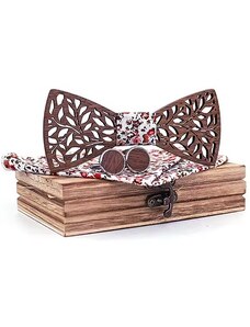 Vyrezávaný drevený motýlik-Biela/Kvietka
