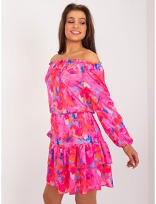 Fashionhunters Tmavě růžové španělské šaty s volány RUE PARIS