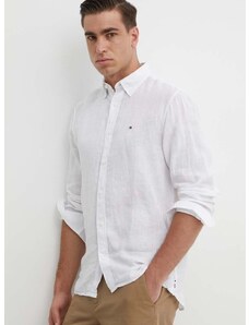 Lněná košile Tommy Hilfiger bílá barva, regular, s límečkem button-down, MW0MW34602