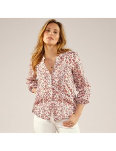 Blancheporte Bavlněná košile na knoflíky, s květinovým potiskem režná/fialová 36
