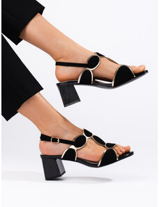 GOODIN Módní dámské černé sandály na širokém podpatku