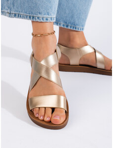 PK Klasické zlaté sandály dámské na plochém podpatku