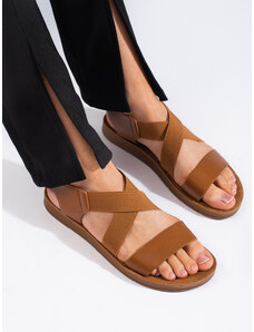 PK Krásné sandály dámské hnědé na plochém podpatku