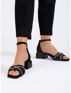 GOODIN Módní černé sandály dámské na širokém podpatku