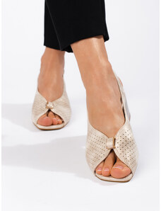 GOODIN Zajímavé zlaté dámské sandály na širokém podpatku