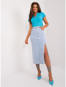 Fashionhunters Světle modrá midi džínová sukně