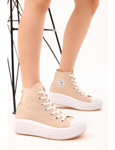 Tonny Black Women's Beige Comfort Fit Thick Soled Long Sneakers.