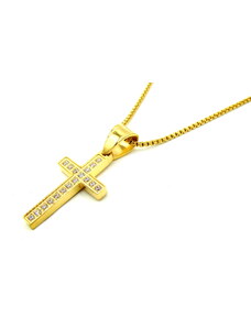 Steel Jewelry Řetízek a Přívěsek Náhrdelník KŘÍŽEK GOLD Chirurgická ocel NH240185