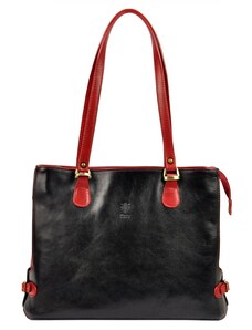 Velká kožená tříoddílová kabelka na rameno Florence no. 14 černo-tmavěčervená na formát A4