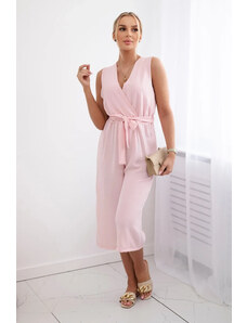 K-Fashion Overal zavazovaný v pase ramínky pudrově růžová